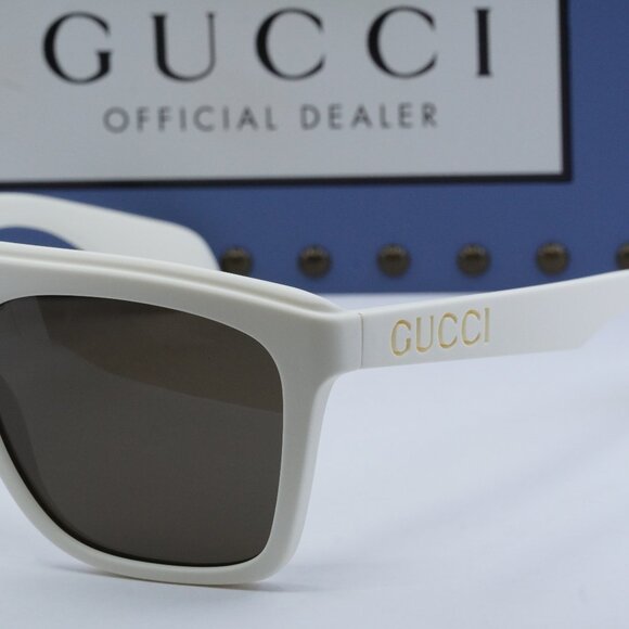 Final Price! Gucci GG1570S 003 Matte White/Brown Sunglasses - Picture 3 of 11
